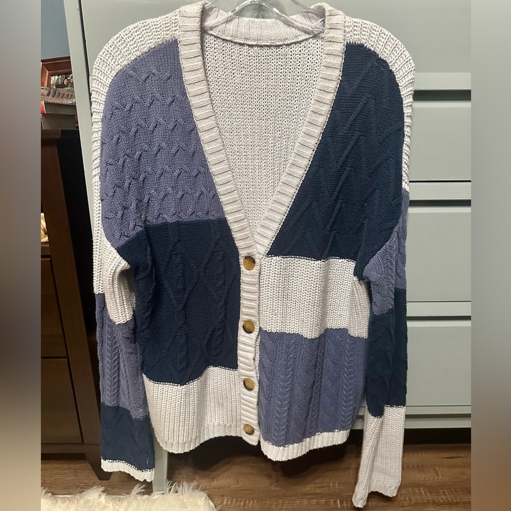 Olivia Sky Color Block Cardigan - Large